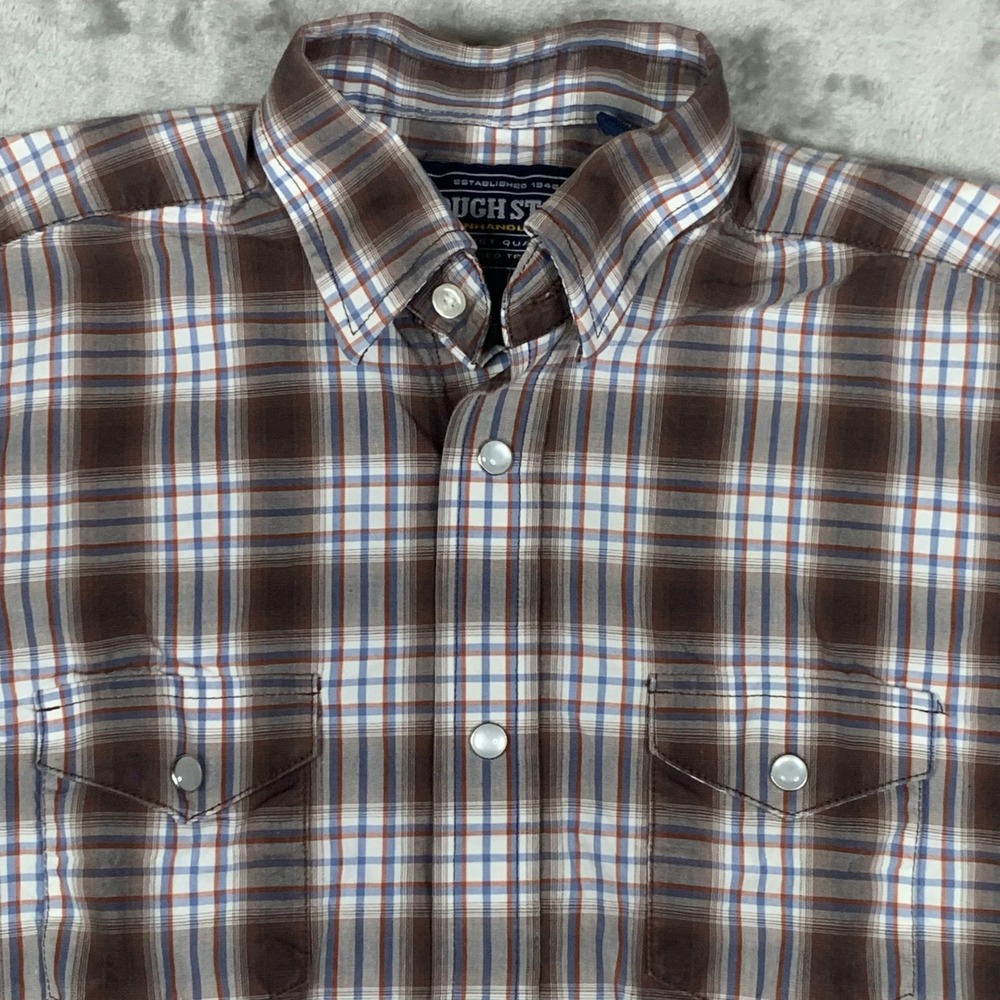 Rough Stock by Panhandle Western Pearl Snap Shirt Boys M 10 Brown Plaid Cowboy - Picture 2 of 9